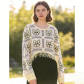 Women's Cropped Knit Top Mesh Long Sleeve Sweater with Fringe Hem Y2K Aesthetic Boho Summer Beach Cover Up